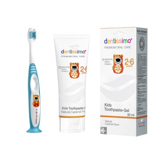 Dentissimo Toothpaste Gel for Kids with Toothbrush Ages 2-6 Years -