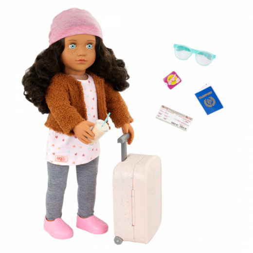 Our Generation Travel Doll with Rolling Luggage - Lisandra