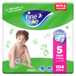 Fine Baby Diapers, Size 5 Maxi, 11-18Kg, Double Lock, 104 Diapers