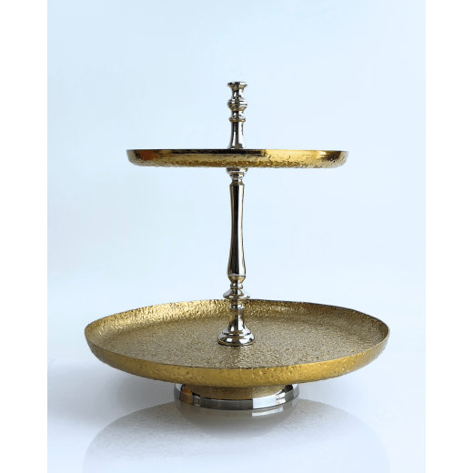 Vague Aluminium Round 2 Tier Stand with Stainless Steel Gold Finish 41 centimeter India