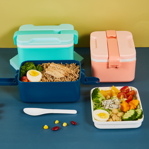 Two Layer Rectangle Lunch Box 9.7*13*9.2 centimeter / 1.6 Liter,  Blue Color