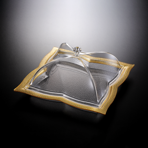 Vague Acrylic Square Dessert Serving Set Golden 30 centimeter