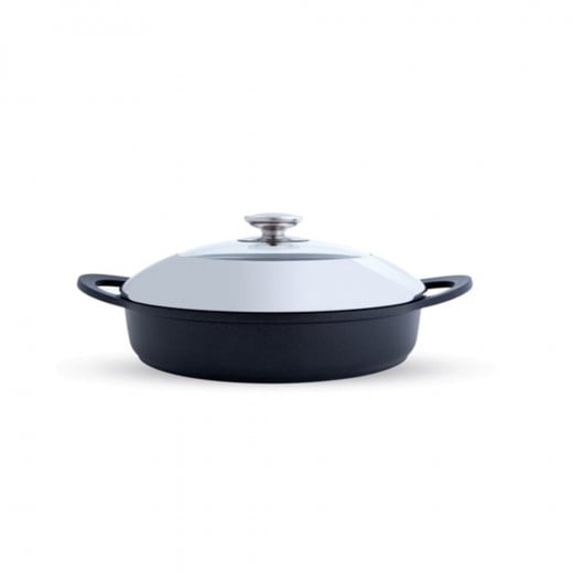 Arshia Die Cast Frypan Double Handle 28cm , highest quality Casting Aluminium material with Teflon , non-stick interior , glass cover