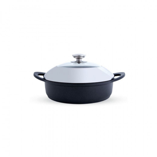 Arshia Die Cast Aluminium Fry pan 36CM Nonstick , Cover: Tempered glass with stainless steel rim ,