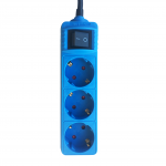 Safe electric extension with three European sockets - BLUE color
