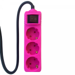 Safe electric extension with three European sockets - PINK color