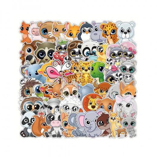 50 cute animals with big eyes waterproof stickers