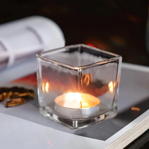 Square transparent glass candle holder